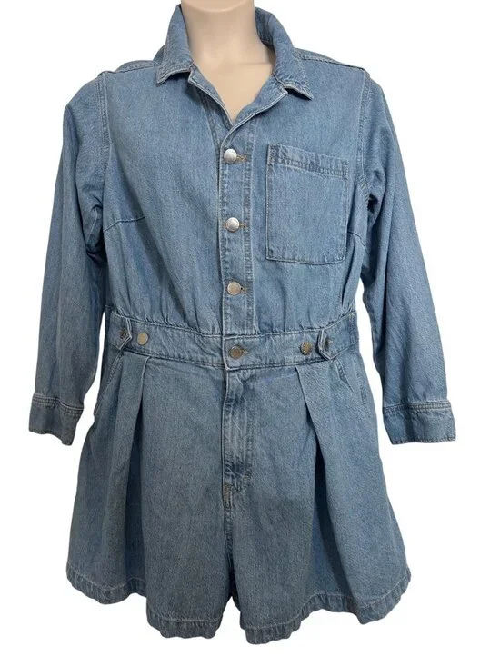 Universal Thread Size 17 Long Sleeve Romper Jean Medium Wash NWT - Picture 3 of 16
